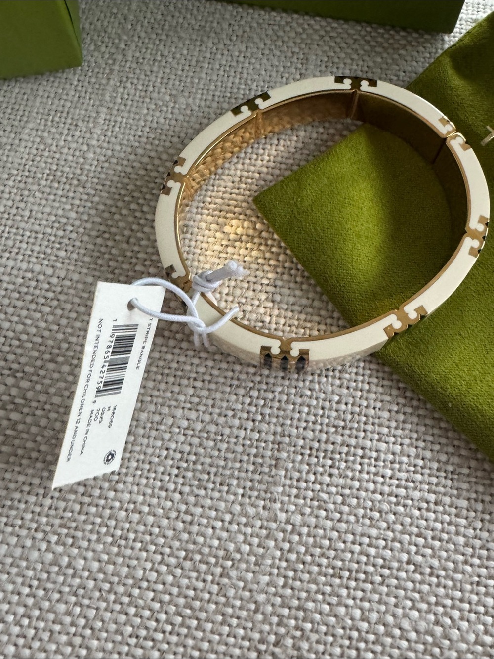 (NEW WITH TAGS) Tory Burch Cream and Gold Enamel Hinged Bangle Bracelet